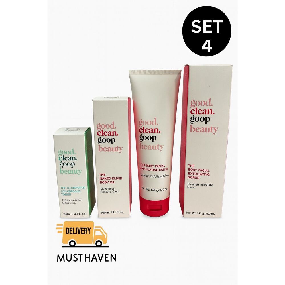 Good Clean Goop Beauty Skincare Set 4 Toner Oil Scrub Exfoliant Glow
